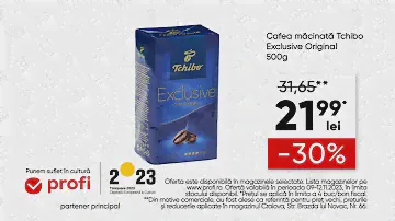 La Profi găsești o mulțime de oferte! Acum ai Cafea măcinată Tchibo Exclusive la un pret special.